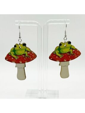 Mushroom Frog Dangle Earrings Retro